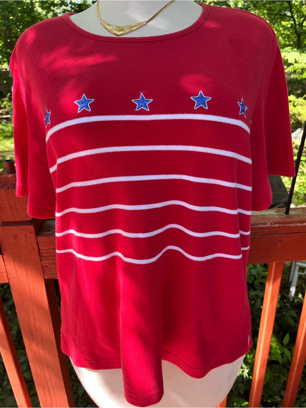 Classic Elements Woman 20W 22W Patriotic Star Stripe Top